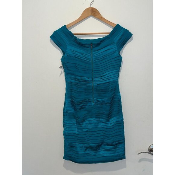 NWT Alice + Olivia Solei Teal Cap Sleeve  Off Shoulder Cocktail Women's Dress Si - Picture 5 of 11